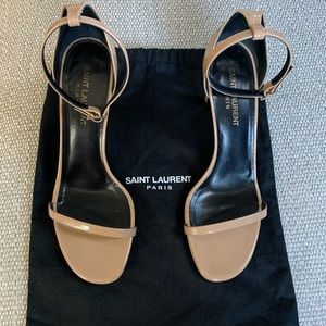 Saint Laurent Jane Patent Calfskin Sandal in Nude